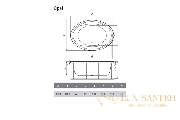 ванна акриловая vayer opal 180x120