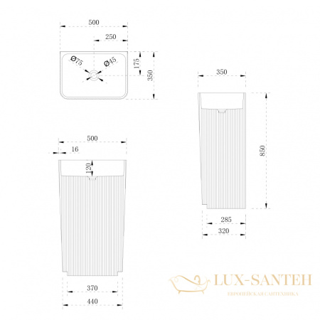 раковина напольная пристенная abber stein as2505-h, вертикальный выпуск, 50х35х85h, белый матовый