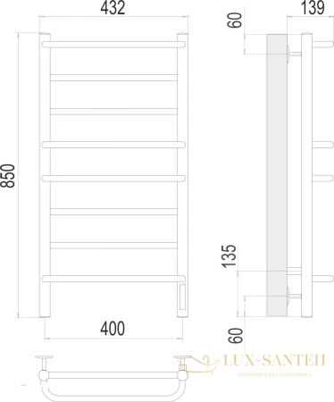 полотенцесушитель электрический terminus евромикс 4670078531285 п8 400x850