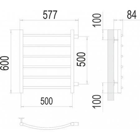 полотенцесушитель водяной terminus классик 4670078530219 п6 500x600 с боковым подключением 500