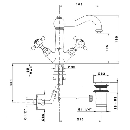 смеситель для раковины, nicolazzi p.m.blanc antique, 1432gb78a, на 1 отверстие, ручки состаренная керамика, тёмная бронза