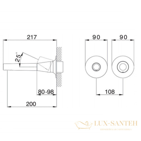 смеситель встраиваемый для раковины, cisal vita, vi00551021, на 2 выхода, излив 200мм, (внешняя часть), хром (требуется za025510)