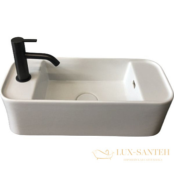 раковина прямоугольная white ceramic geo mini w7107ffm накладная с отверстием п/с 50,5x22,5x15, серый матовый