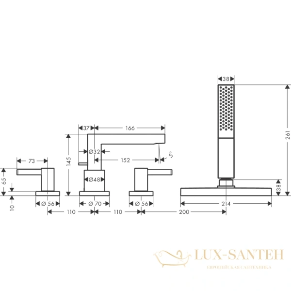 смеситель на борт ванны hansgrohe finoris 76444000, хром