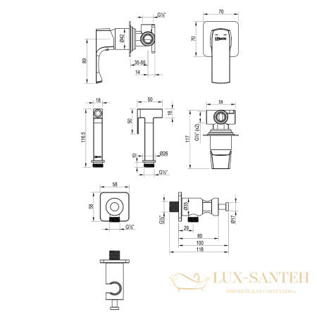 гигиенический душ lemark ursus lm7219bg,  со встроенным смесителем, золото шлифованное