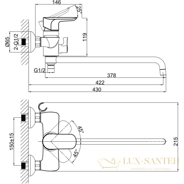 смеситель d&k venice.baciano da1033301 для ванны, хром