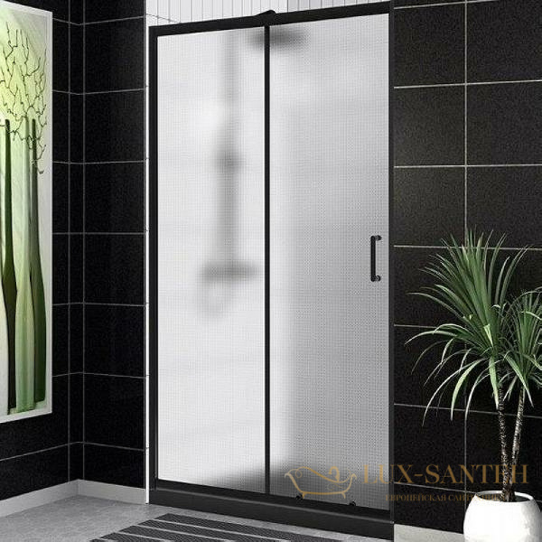 душевая дверь belbagno uno uno-195-bf-1-120-p-nero 120 см профиль черный матовый, стекло рифленое