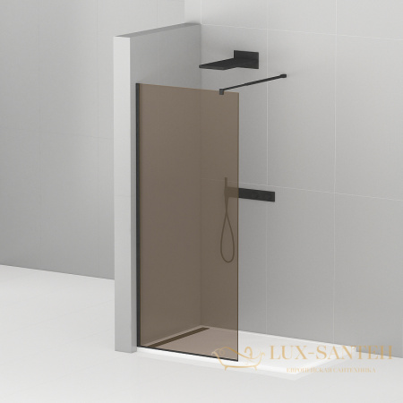 душевая перегородка cezares liberta liberta-l-1-120-br-nero 120 см профиль черный матовый, стекло бронзовое