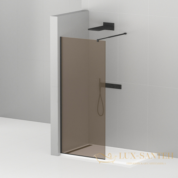 душевая перегородка cezares liberta liberta-l-1-120-br-nero 120 см профиль черный матовый, стекло бронзовое