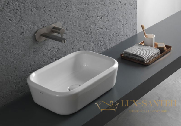 раковина накладная hatria pencil y1gf01, без отверстий для смесителя, без перелива, 55x38x16.5 см, белый глянцевый