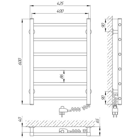 полотенцесушитель с/т laris феличия чкб п6 400/600 правый тэн белый 73207588
