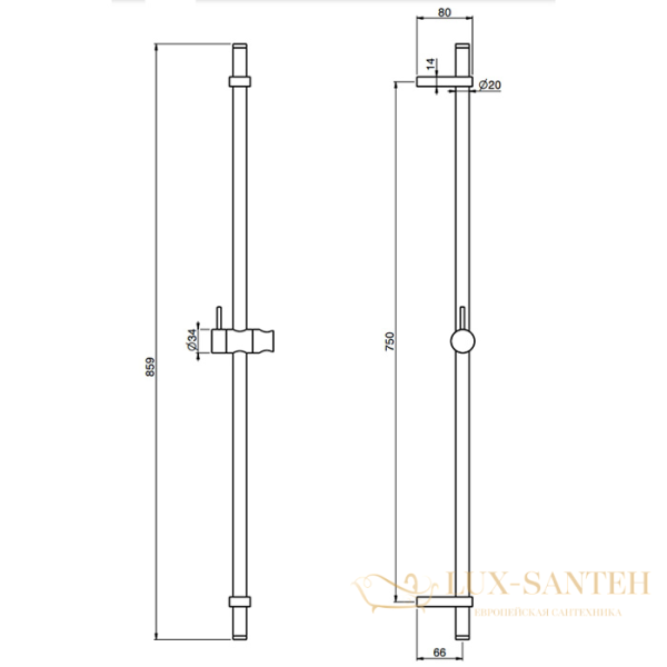 душевая штанга fima carlo frattini sliding rail f2150/1bs, белый матовый