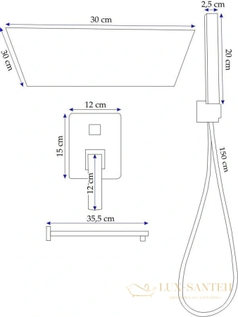 душевой комплект rea sonic rea-p0369 300 мм, черный матовый