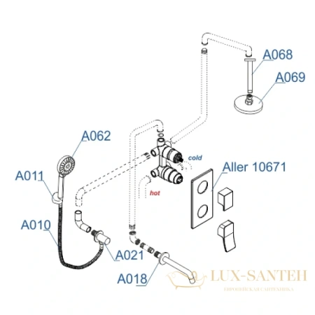 душевой комплект wasserkraft aller a171668 300х200 мм, хром