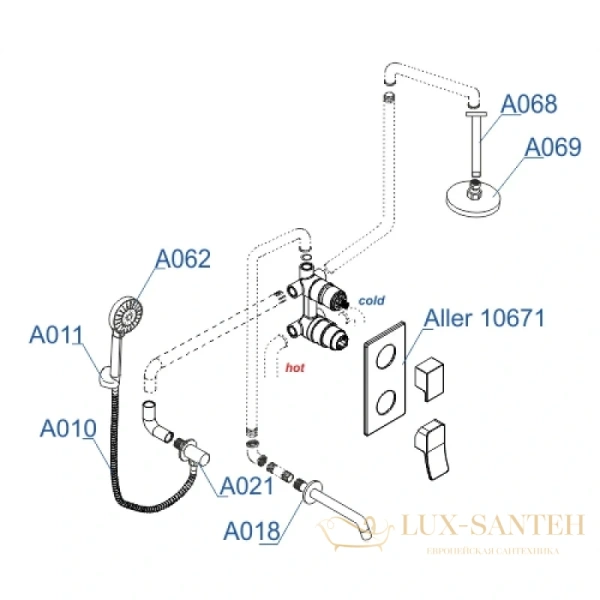 душевой комплект wasserkraft aller a171668 300х200 мм, хром