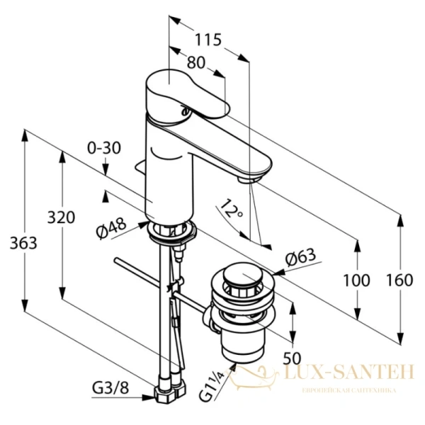 смеситель для раковины kludi objekta 322600575 с донным клапаном, хром