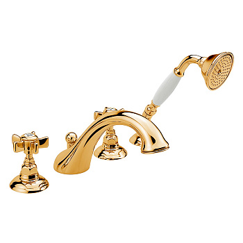 nicolazzi dames anglaises, 1404gb18, смеситель для ванны на 4 отверстия, излив 160мм и ручным душем, цвет золото