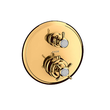 axor montreux, 16800990, термостат с запорным вентилем, см, 1 потебитель, цвет полированное золото