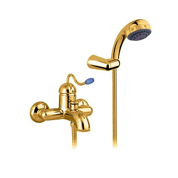 nicolazzi signal, 3401go20, смеситель для ванны, однорычажный, настенный, с душем, цвет золото