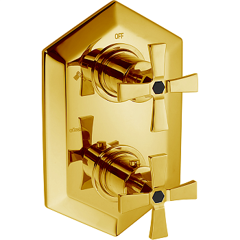 cisal cherie, cx0191007c, внешняя часть встраиваемого термостатического смесителя для душа, переключатель на 2 выхода, цвет золото х черный