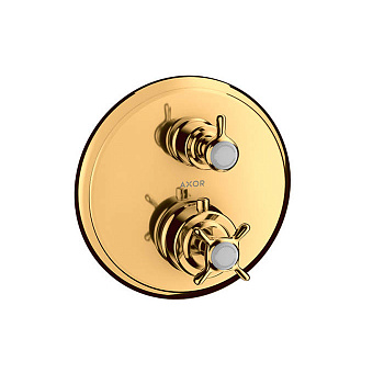 axor montreux, 16820990, термостат с запорным х переключающим вентилем, см, 2 потребителя, цвет полированное золото