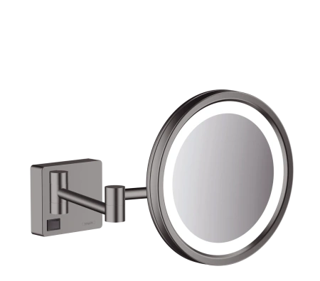 зеркало косметическое для бритья hansgrohe addstoris 41790340 с led-подсветкой, шлифованный черный/хром