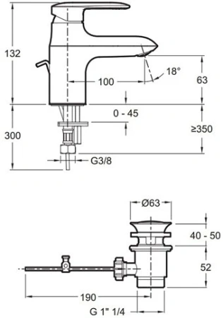 смеситель для раковины с донным клапаном jacob delafon kumin e99980-cp