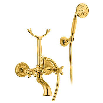 nicolazzi impero, 1202go36, смеситель для ванны с 2мя ручками, с переключателем ванна х душ, + комплект руч. душа, цвет цвет золото