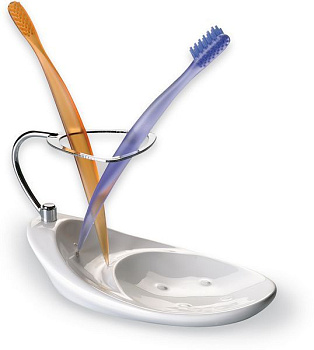 stil haus, 791(bi), мыльница керамическая + подставка для зубных щёток, цвет хром - белая керамика