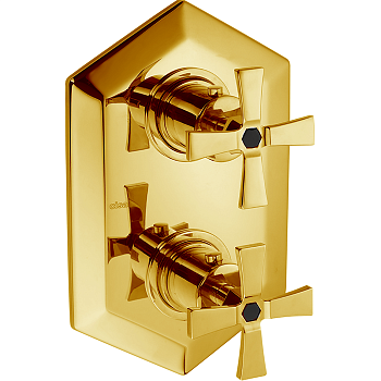 cisal cherie, cx0093007c, внешняя часть встраиваемого термостатического смесителя для душа, цвет золото х черный