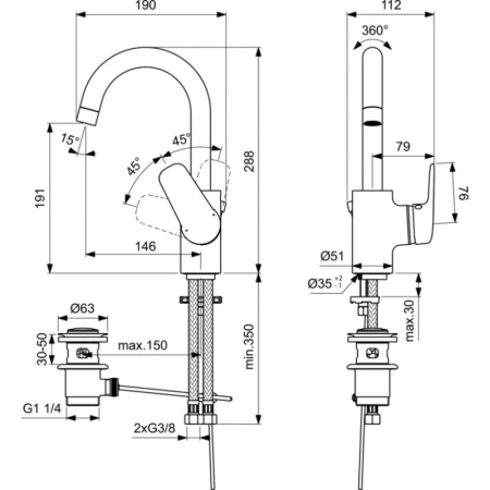 смеситель с донным клапаном ideal standard ceraflex b1716aa для раковины, хром
