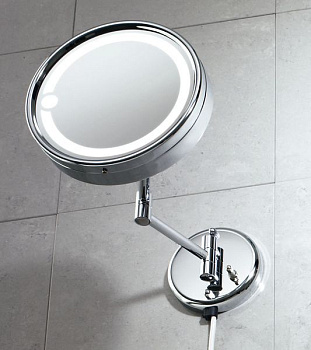 зеркало косметическое gedy laurent 2105(13) настенное круглое (2x) с led подсветкой (кабель и вилка), хром