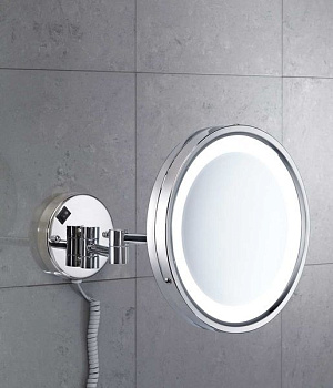 зеркало косметическое gedy vincent 2118(13) настенное круглое (5x) с led подсветкой (кабель и вилка), хром