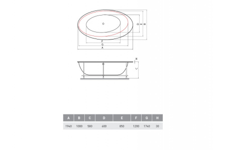 ванна акриловая vayer boomerang (eh) oval etna 1940x1000 c панелью ( монолит)